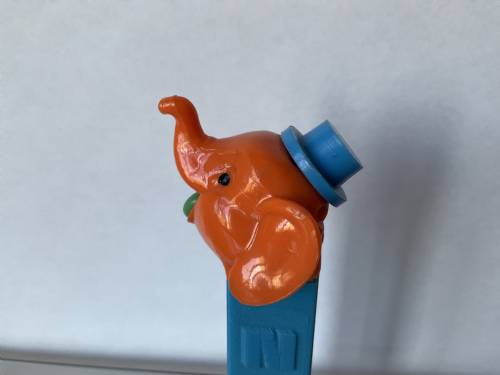 PEZ - Circus - Big Top Elephant (Flat Hat) - Orange/Light Blue/Green