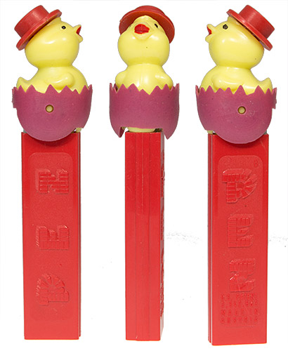 PEZ - Easter - Chick with Hat - Red Hat, Lavender Eggshell - C