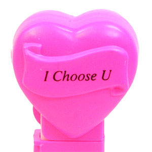 PEZ - Hearts - Valentine - I Choose U - Italic Black on Hot Pink