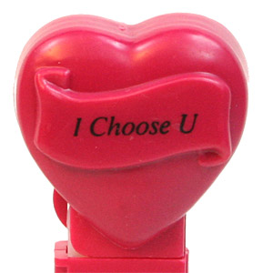 PEZ - Hearts - Valentine - I Choose U - Italic Black on Maroon