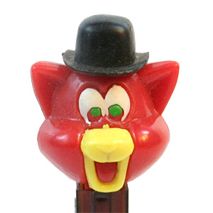 PEZ - Kooky Zoo - Cat with Derby (Puzzy) - Red/Black/Yellow