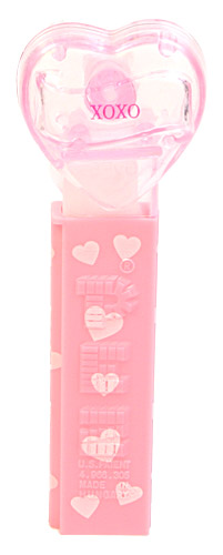 PEZ - Hearts - Valentine - XOXO - Nonitalic Pink on Crystal Pink