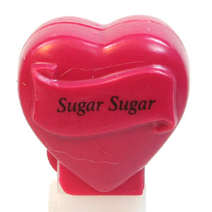 PEZ - Hearts - Valentine - Sugar Sugar - Italic Black on Maroon