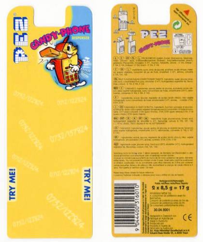 PEZ - Card MOC -Candy-Phone - Candy-Phone - Yellow/Teal, PEZ-Display