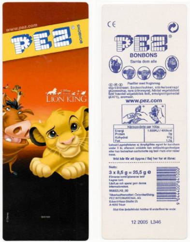 PEZ - Card MOC -Disney Movies - Lion King - Timon