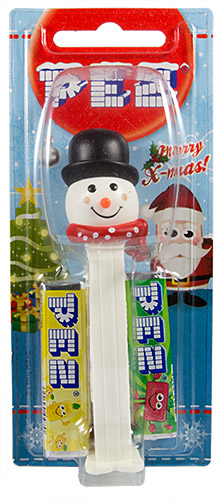 PEZ - Card MOC -Christmas - Snowman - orange cheeks medium red scarf - E
