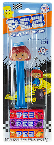 PEZ - Card MOC -Sweets & Snacks Expo - Presenter Girl - Blue Cap, Brown Hair, Year 2024