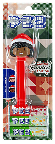 PEZ - Card MOC -PEZ Miscellaneous - Presenter Girl - Santa Hat / Dark Skin Tone