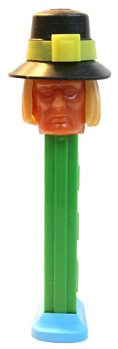 PEZ - Bi-Centennial - Pilgrim - Dark Tan Face, Yellow Hatband