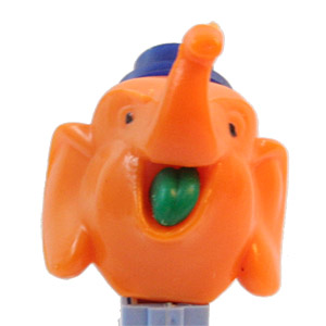 PEZ - Circus - Big Top Elephant (Flat Hat) - Light Orange/Blue/Green