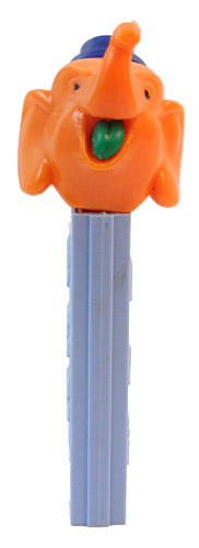 PEZ - Circus - Big Top Elephant (Flat Hat) - Light Orange/Blue/Green