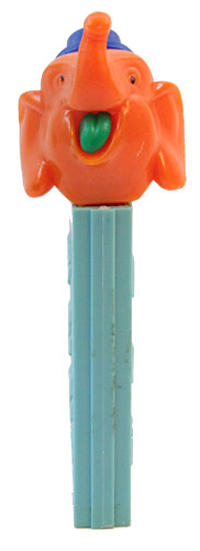 PEZ - Circus - Big Top Elephant (Flat Hat) - Orange/Blue/Green