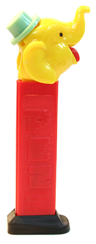 PEZ - Circus - Big Top Elephant (Flat Hat) - Yellow/Aqua/Red