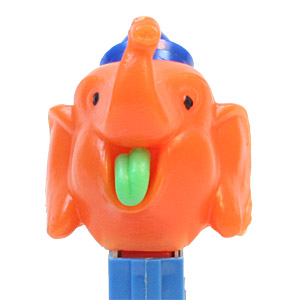 PEZ - Circus - Big Top Elephant (Pointed Hat) - Orange/Blue/Green