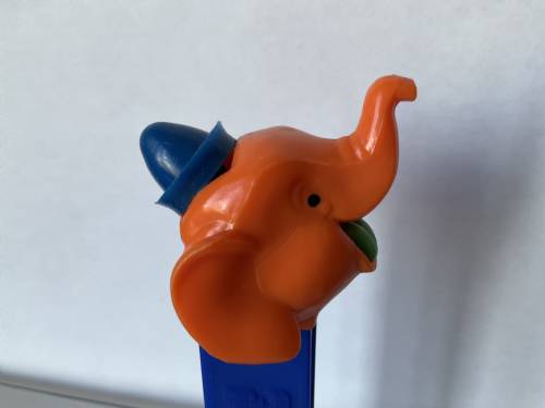 PEZ - Circus - Big Top Elephant (Pointed Hat) - Orange/Blue/Green