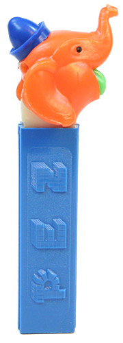 PEZ - Circus - Big Top Elephant (Pointed Hat) - Orange/Blue/Green