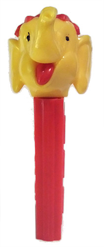 PEZ - Circus - Big Top Elephant (with Hair) - Yellow/Red/Red
