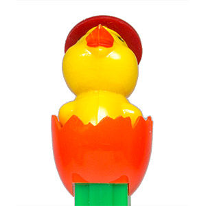 PEZ - Easter - Chick with Hat - Orange Eggshell - B