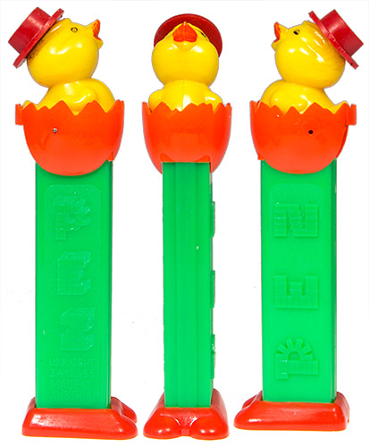 PEZ - Easter - Chick with Hat - Orange Eggshell - B