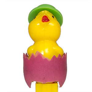 PEZ - Easter - Chick with Hat - Green Hat, Lavender Eggshell - C