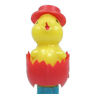 PEZ - Easter - Chick with Hat - Red Hat, Red Eggshell - C