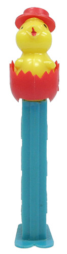 PEZ - Easter - Chick with Hat - Red Hat, Red Eggshell - C