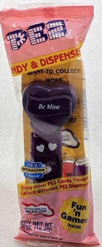 PEZ - Hearts - Valentine - Be Mine - Italic White on Dark Purple