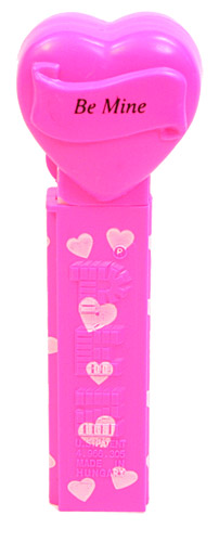 PEZ - Hearts - Valentine - Be Mine - Italic Black on Hot Pink