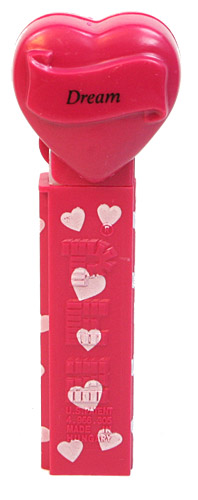 PEZ - Hearts - Valentine - Dream - Italic Black on Maroon