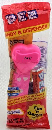 PEZ - Hearts - Valentine - I ♥ U - Italic Black on Hot Pink