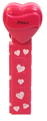 PEZ - Hearts - Valentine - Prince - Italic Black on Maroon