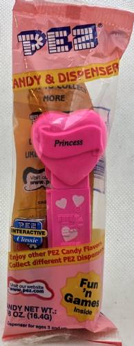 PEZ - Hearts - Valentine - Princess - Italic Black on Hot Pink