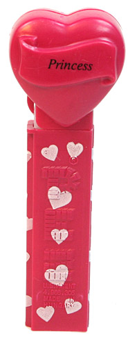 PEZ - Hearts - Valentine - Princess - Italic Black on Maroon