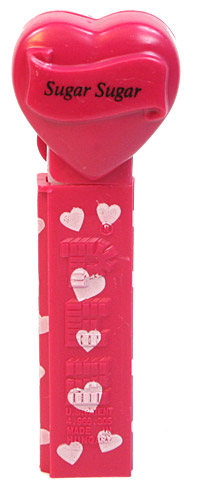 PEZ - Hearts - Valentine - Sugar Sugar - Italic Black on Maroon