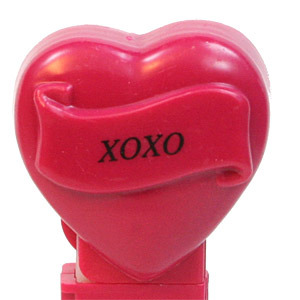 PEZ - Hearts - Valentine - XOXO - Italic Black on Maroon