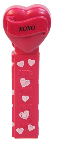 PEZ - Hearts - Valentine - XOXO - Italic Black on Maroon