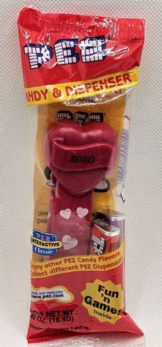 PEZ - Hearts - Valentine - XOXO - Italic Black on Maroon