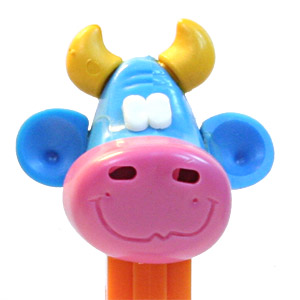 PEZ - Kooky Zoo - Cow - Blue/Yellow/Pink/Blue - B