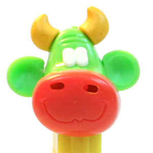 PEZ - Kooky Zoo - Cow - Green/Yellow/Orange/Green - B