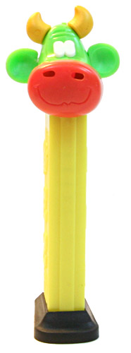 PEZ - Kooky Zoo - Cow - Green/Yellow/Orange/Green - B