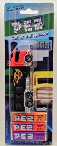 PEZ - Series E - Transporter - Red cab, black trailer with flames