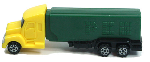 PEZ - Series E - Truck with V-Grill - Yellow cab, green trailer