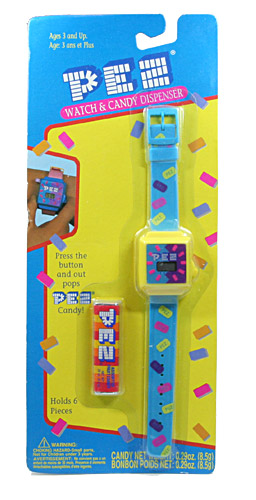 PEZ - Watches and Clocks - Watch & Candy Dispenser - Yellow with Blue Band
