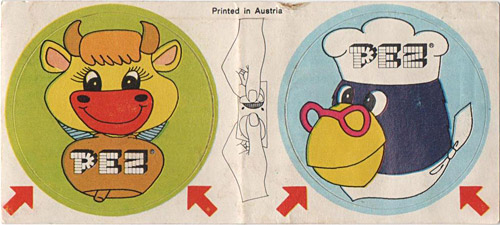 PEZ - Stickers - Sticker Doubles (1970s) - Round - Cow / Raven