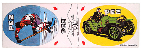 PEZ - Sticker Doubles (1980s) - Hockey Player / Green Car