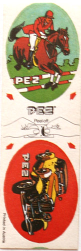 PEZ - Sticker Doubles (1980s) - Horse with Rider / Yellow Car