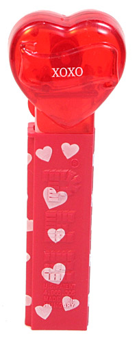 PEZ - Hearts - Valentine - XOXO - Nonitalic White on Crystal Red