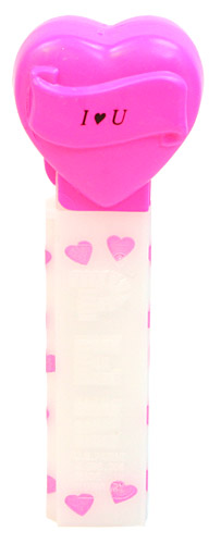 PEZ - Hearts - Valentine - I ♥ U - Italic Black on Hot Pink