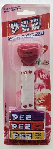 PEZ - Hearts - Valentine - Dream - Italic Black on Maroon
