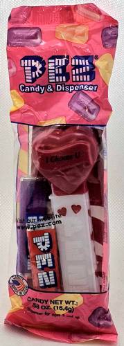 PEZ - Hearts - Valentine - I Choose U - Italic Black on Maroon